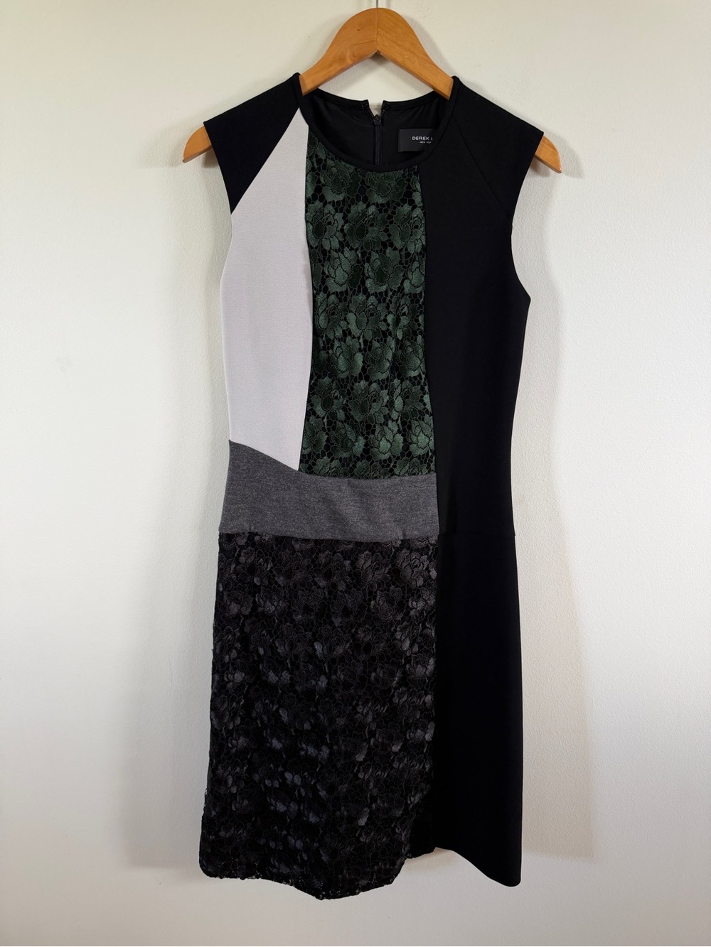 Derek Lam Black, Gray & Green Lace-Panel Colorblock sheath Dress size 6